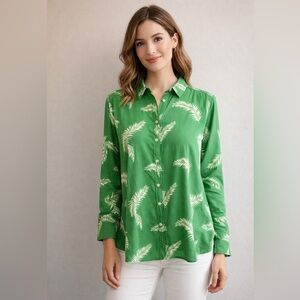Loft Career Shirt Button Up Office Kelly Green Tropical Collar Classic Small